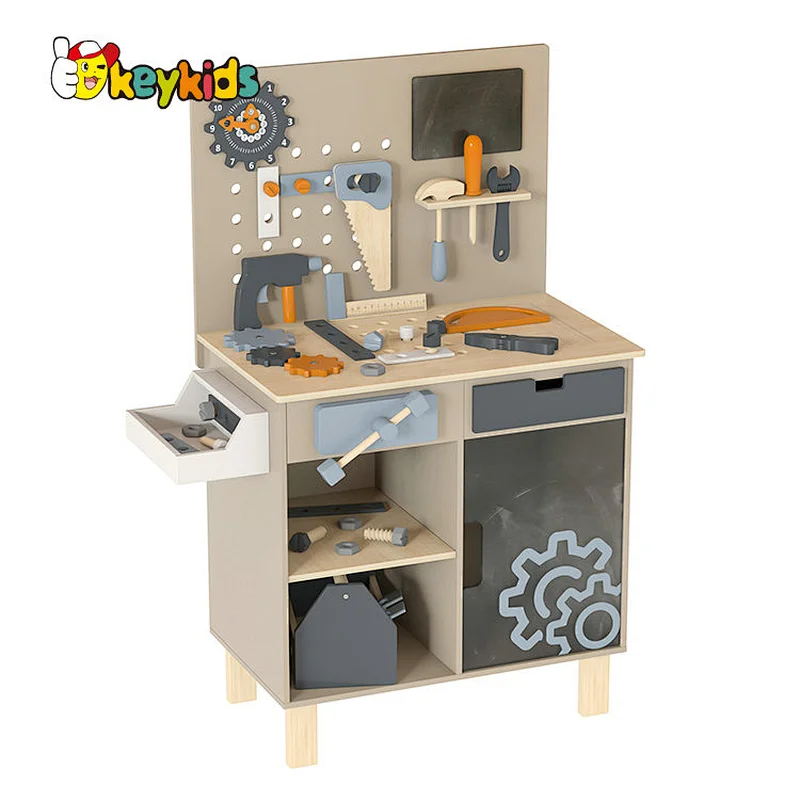 New design kids preschool play wooden toy workbench with tool box W03D208C