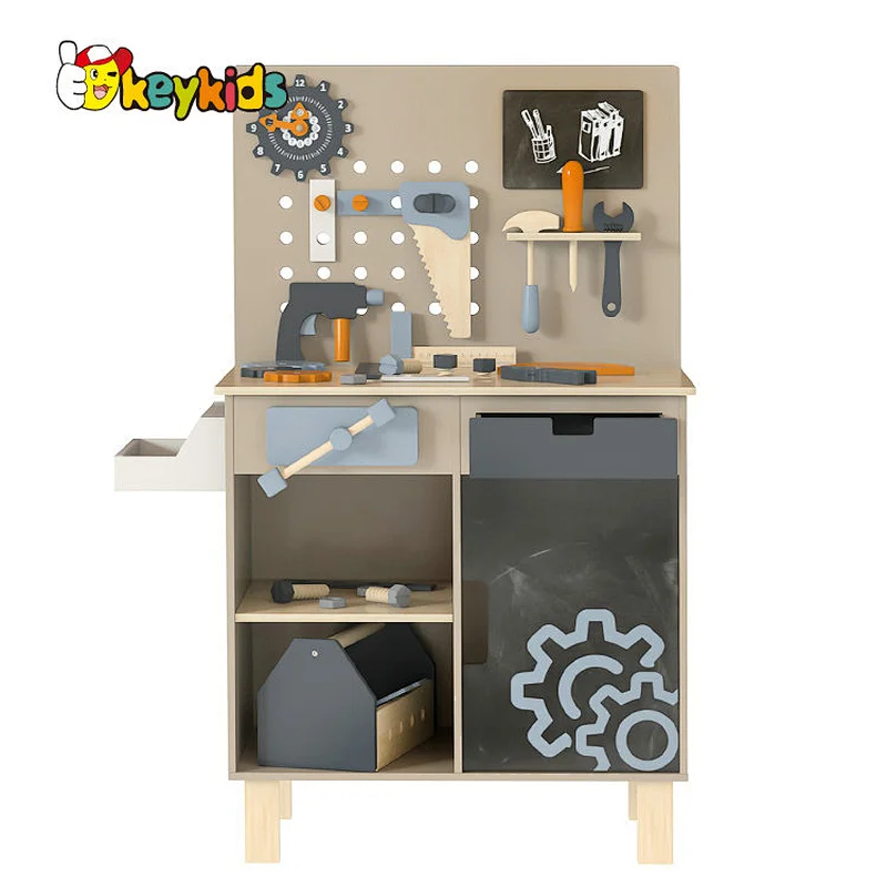 New design kids preschool play wooden toy workbench with tool box W03D208C