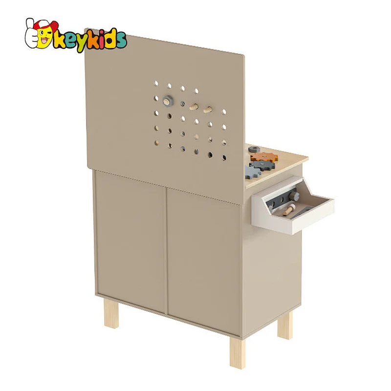 New design kids preschool play wooden toy workbench with tool box W03D208C