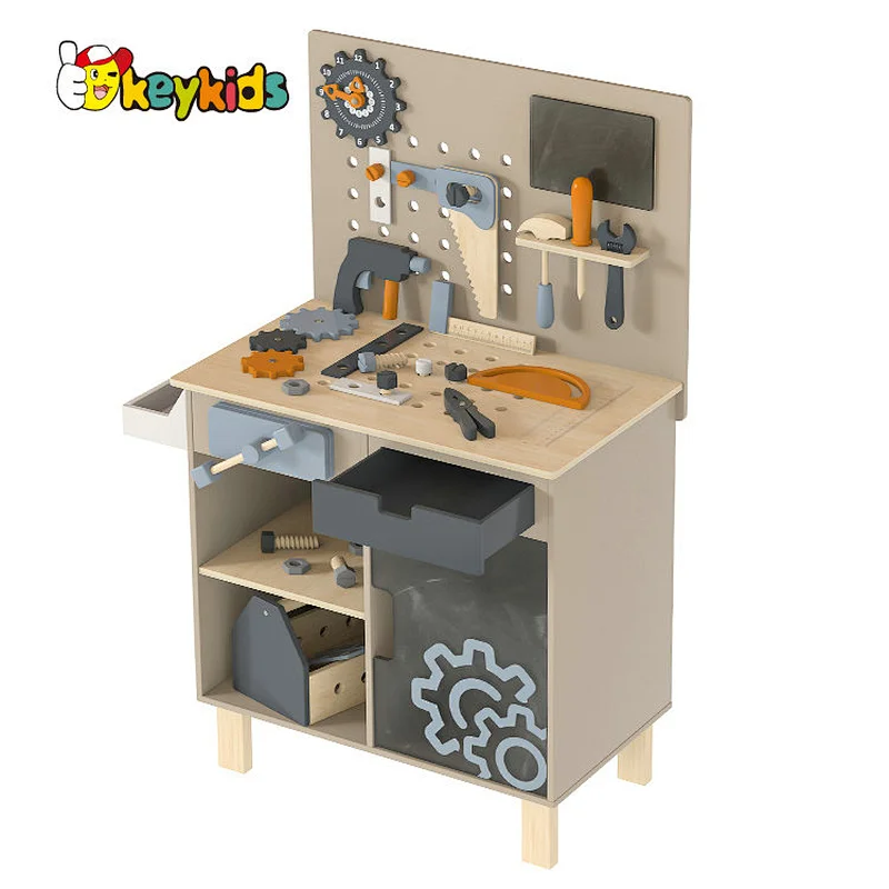 New design kids preschool play wooden toy workbench with tool box W03D208C
